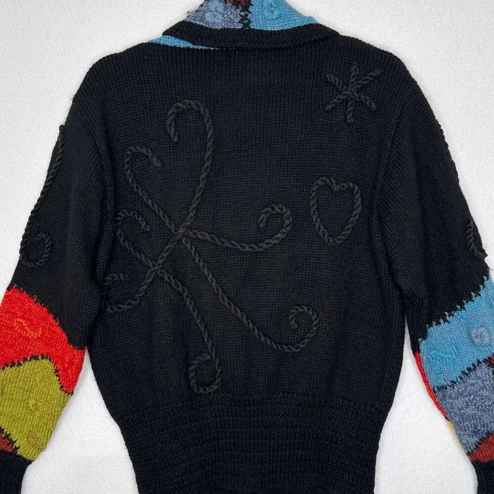 1990s Roberta Frost Hand Knit Wool Cardigan Uruguay Oversized Small
